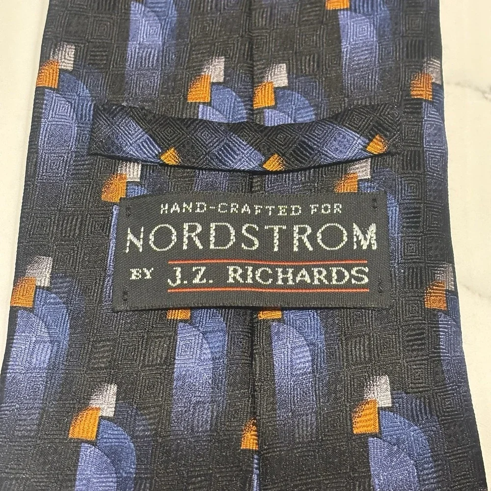 JZ Richard's Nordstrom Men's Necktie Geometric Abstract Black Blue‎ Rust Orange